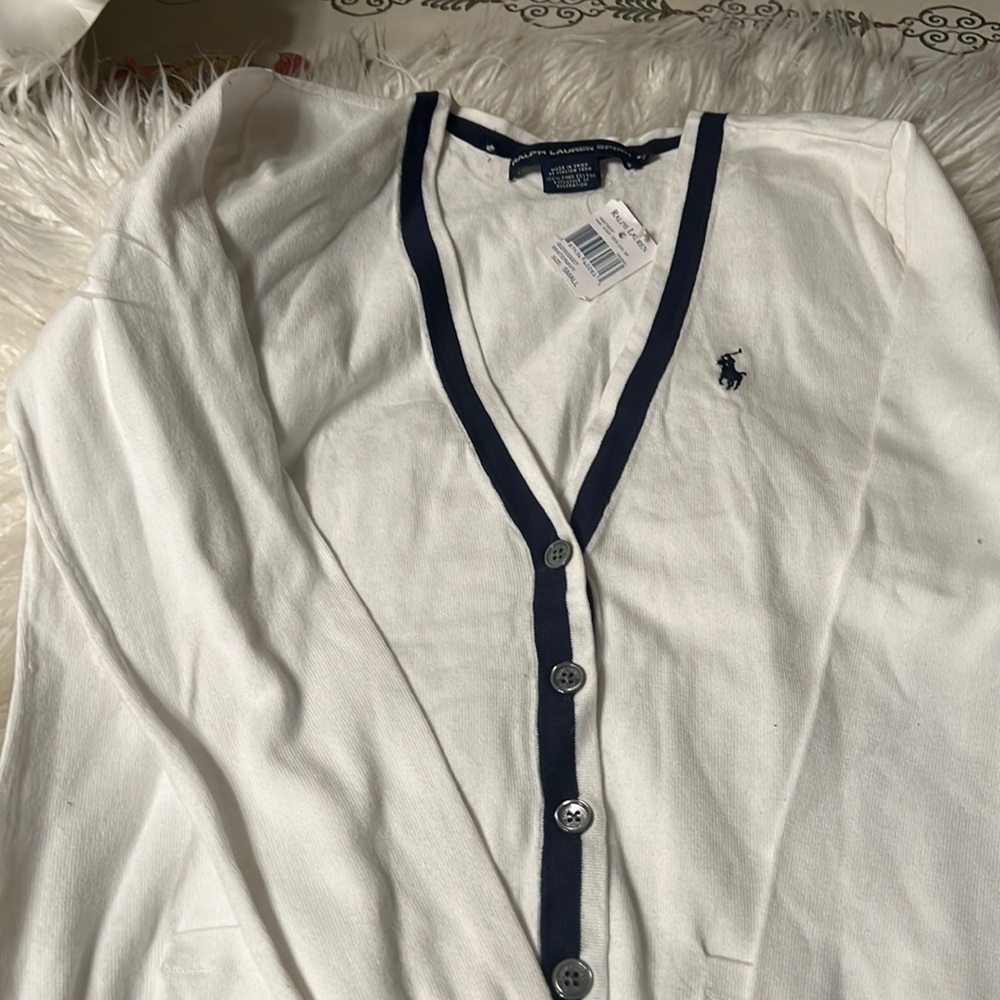 New sweater white/navy size small Ralph Lauren